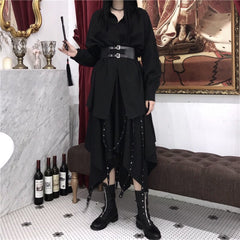 Black Asymmetric Gothic Long Skirt - One Size