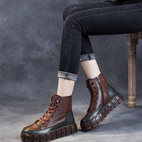 Thumbnail for Fashion Thick-Soled British Style Ankle Boots - Dark brown