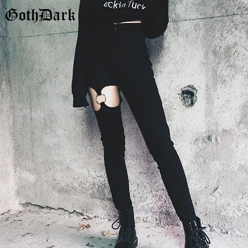 Gothic Dark Zipper Skinny Pants - Black / S