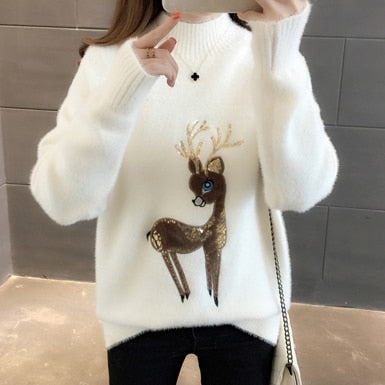 Korean Reindeer Ugly Christmas Sweater - White / M