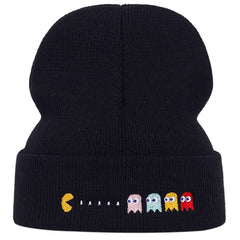 Pac-Man Knitted Embroidered Beanie - Black / One Size