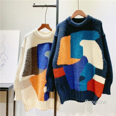 Abstract Color Block Knitted Oversize Sweater