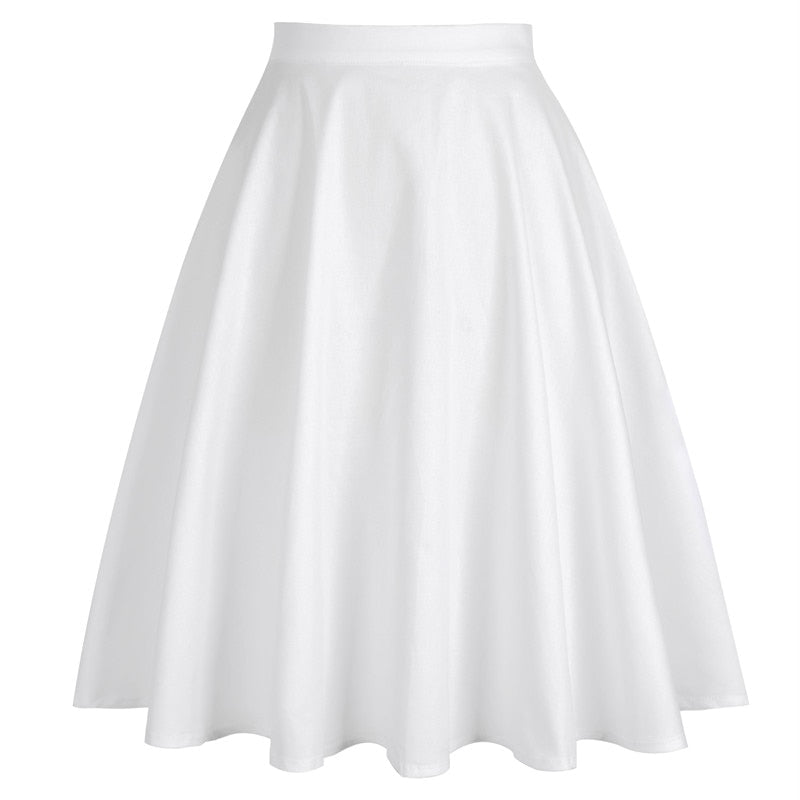 High Waist Pleated Color Skirt - White / S