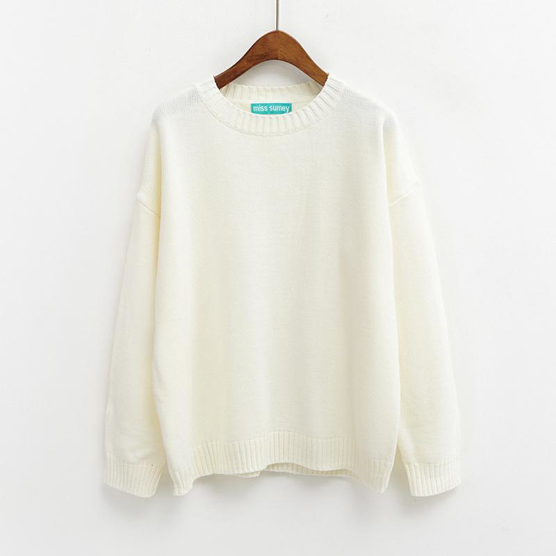 Solid Simple Knitted Sweater - White / One Size