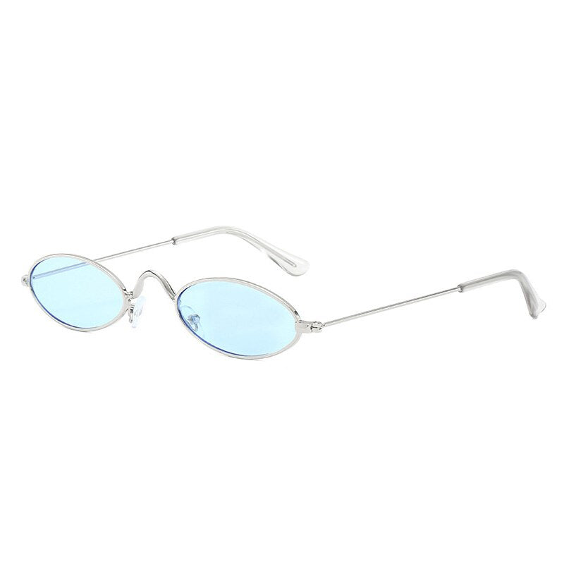 Retro Small Oval Sunglasses - Silver Blue