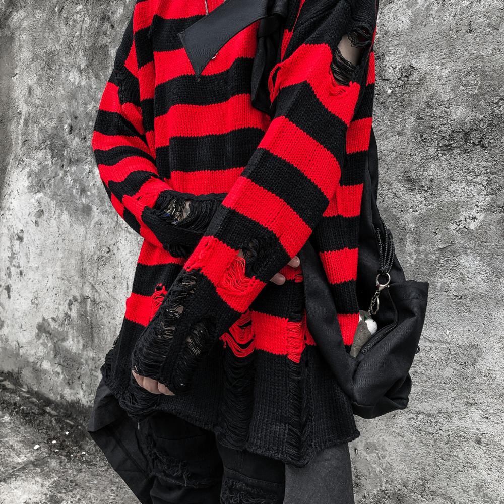Striped Washed Destroyed Ripped Sweater