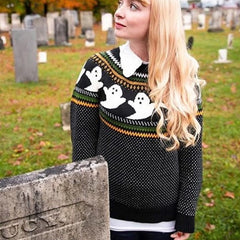 Ghost Long Sleeve Loose Knitted Sweate - Sweater