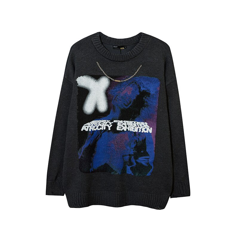 Punk Goth Streetwear Knitted Sweater - DARK GRAY / XXL