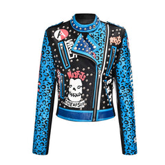 Leopard Print Rivet Jacket - S / Blue - punk jacket
