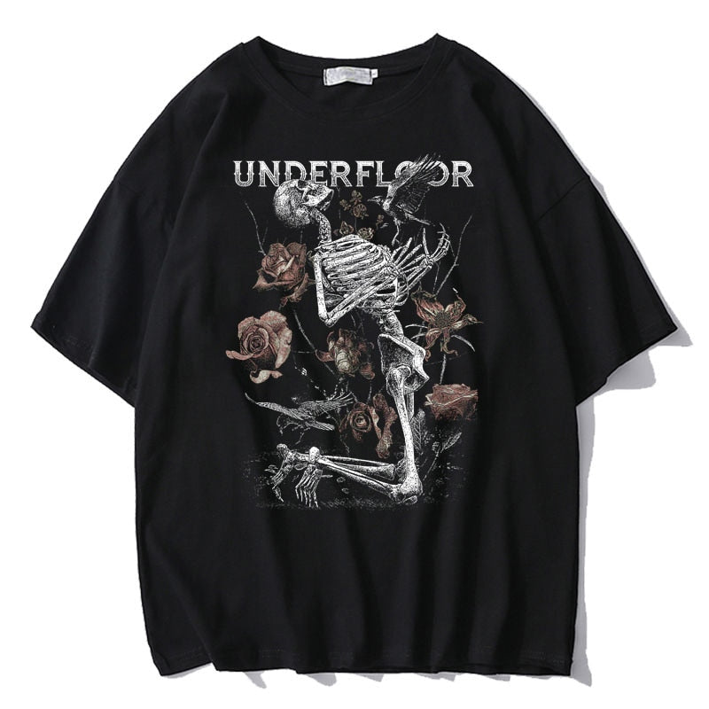 Black Under Floor Skull T-Shirt - Asian size M