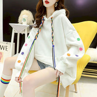 Thumbnail for Oversized Embellished With Colorful Buttons Hoodies - White
