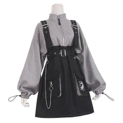 Retro Vintage Gothic Girls Punk Mini Dress - black / S