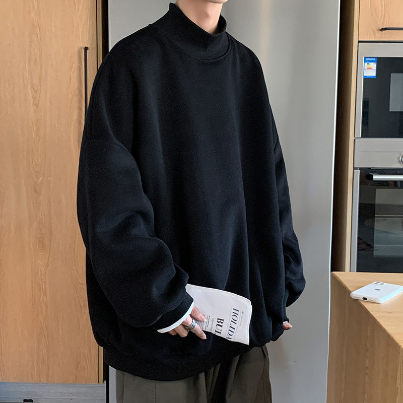 Korean Fashion Stand-up Collar Pastel Sweatshirt - Black / M