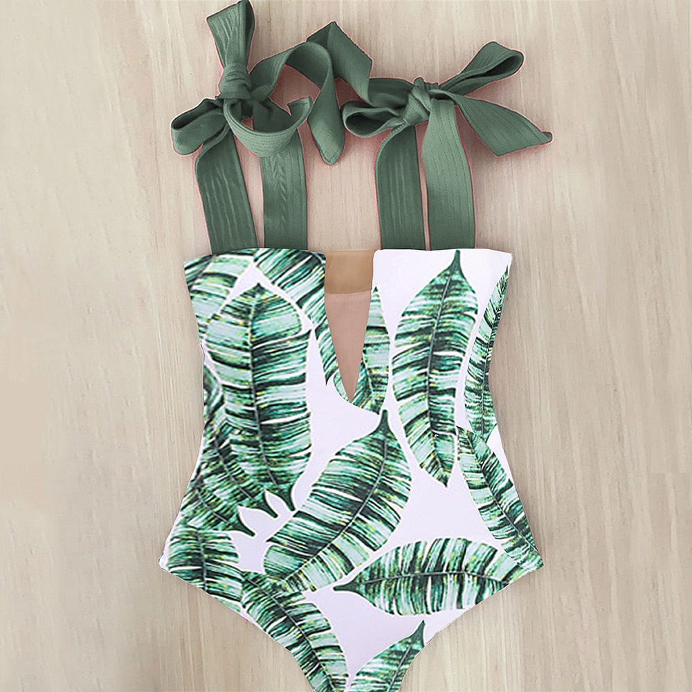 Shoulder Strappy One Piece Swimsuit - Ligth Green. / S