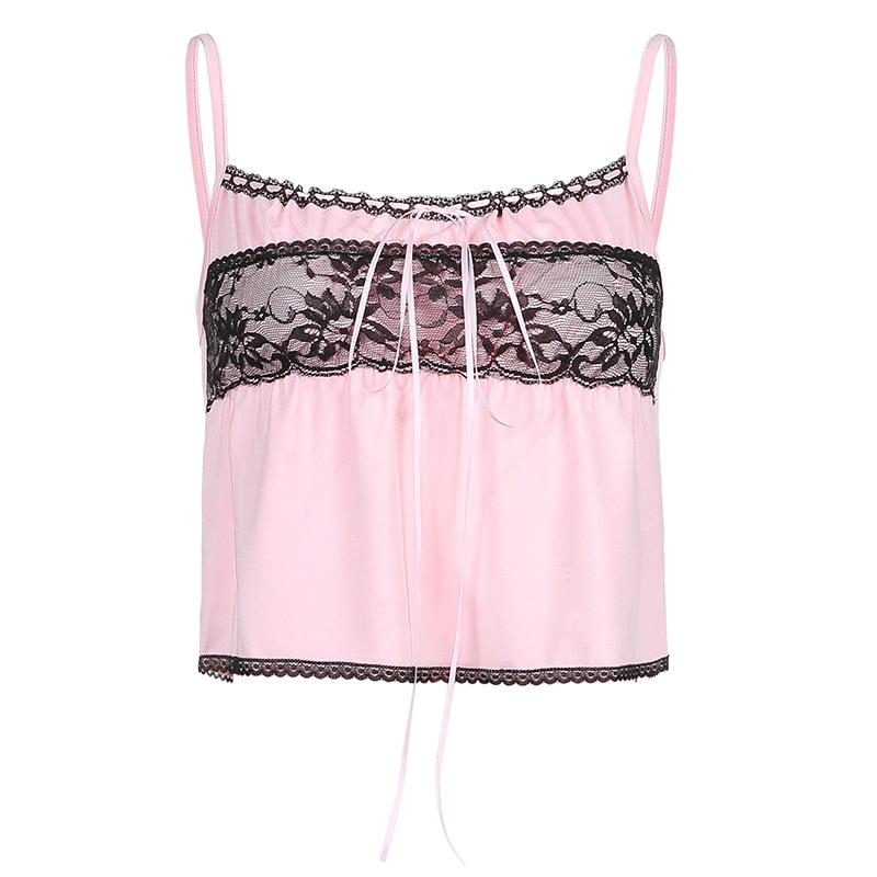Lace Pink Y2K Aesthetic 90s Crop Top - S