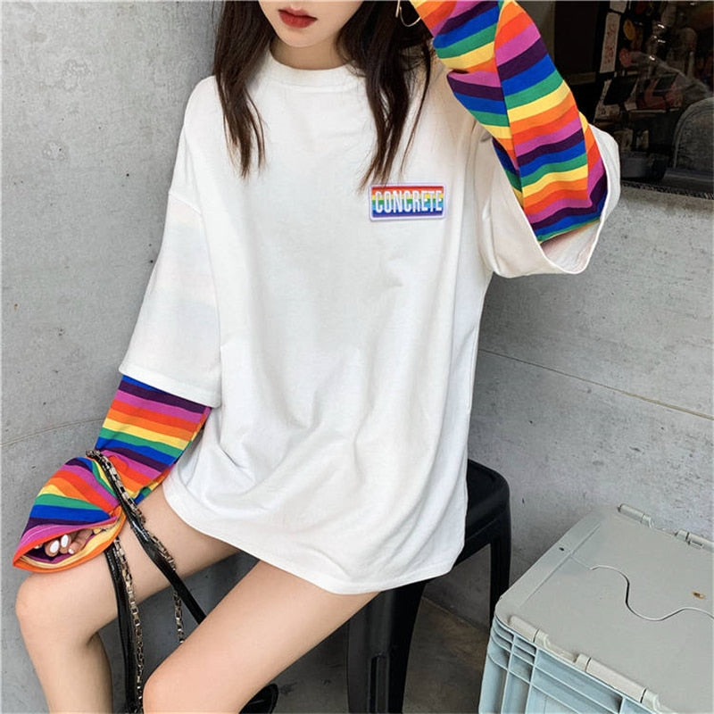 Concrete Rainbow Kawaii Oversized Sweatshirt - White / M -