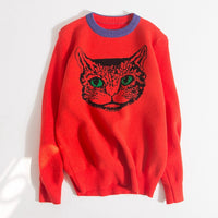 Thumbnail for Psychedelic Cat Print Knitted Sweaters - Orange / S -