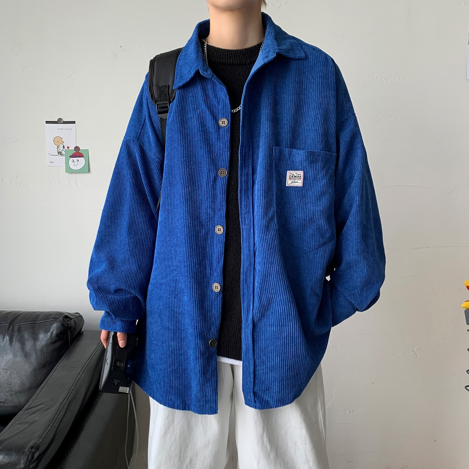 Oversized Korean Style Long Sleeve Shirt - 0Blue / S -
