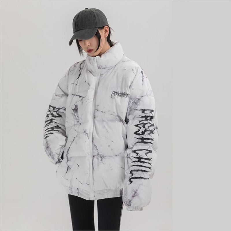 Hip Hop Hurt Bear Print Oversize Parka Coat - WINTER COATS