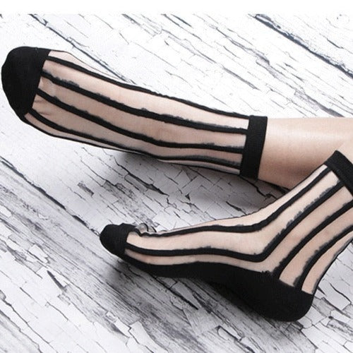 Transparent Ankle Socks - Transparent-Black / One Size