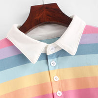 Thumbnail for Rainbow Color With Button Striped Sweatshirt - SWEATSHIRT