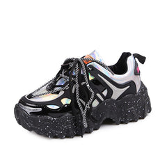 Chunky Sneakers Platform Silver Shoes - 35