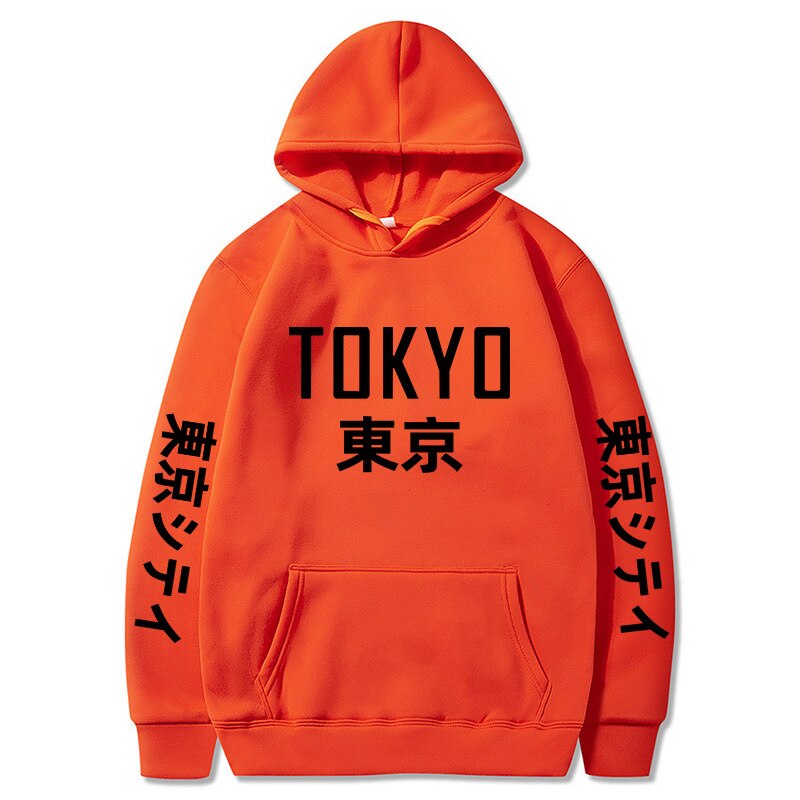 Tokyo Kanji Print Hoodie - Orange / S - Hoodies