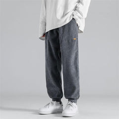 Corduroy Solid Color High Waist Sweatpants - M / Gray