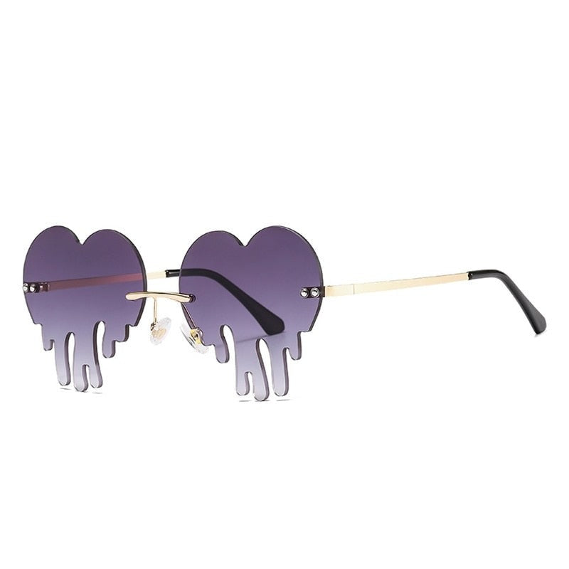 Heart Tear Shape Sunglasses Colorful Rimless - Purple