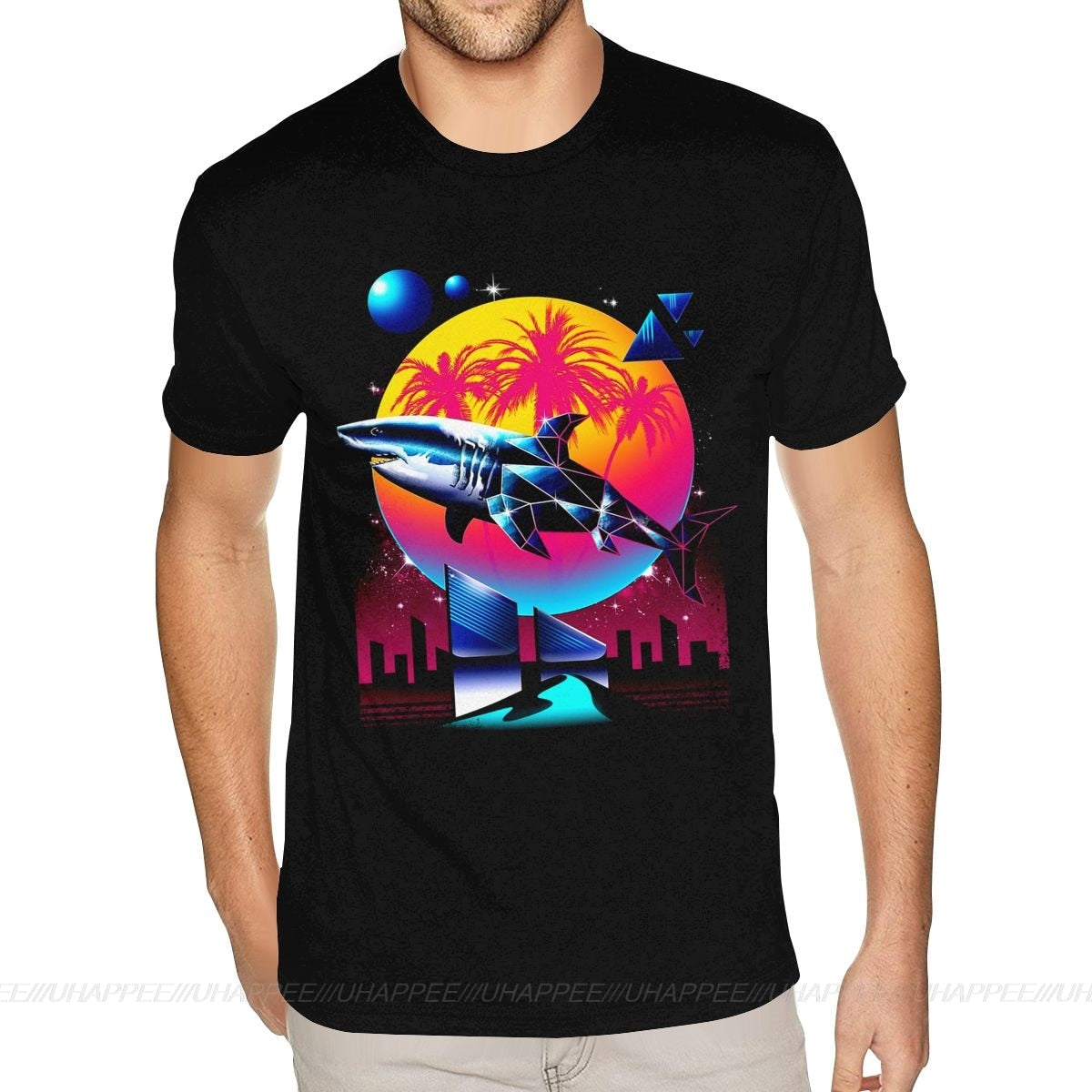 Aesthetic Shark Vaporwave T-Shirt - Black / S