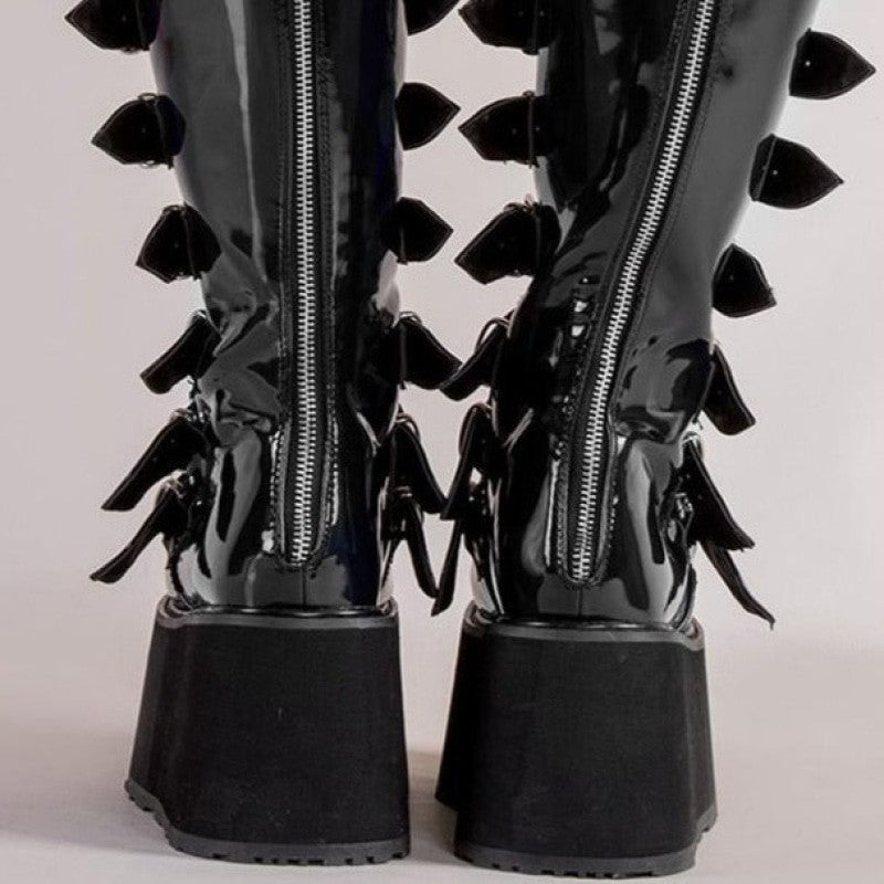 High Platform Metal Buckle Wedges Gothic Boots