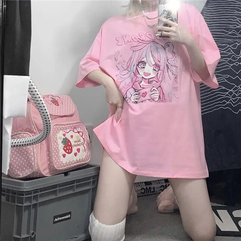 Cute Pink Anime Oversize T-Shirt