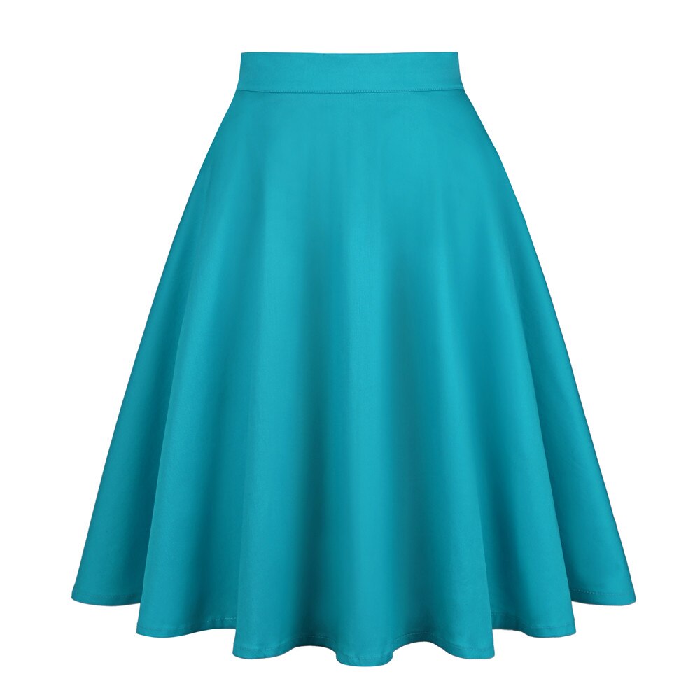 High Waist Pleated Color Skirt - Turquoise / S