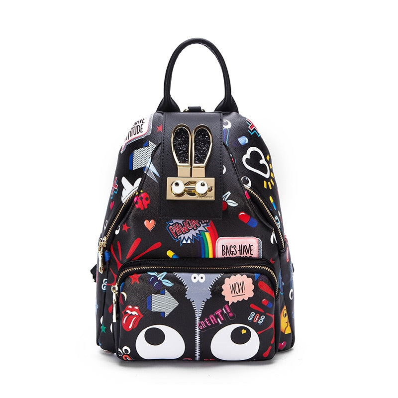 Multiple Graffiti Cute Backpacks - Black / One Size -