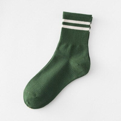 Colorful Stripes Cotton Socks - Green / One Size