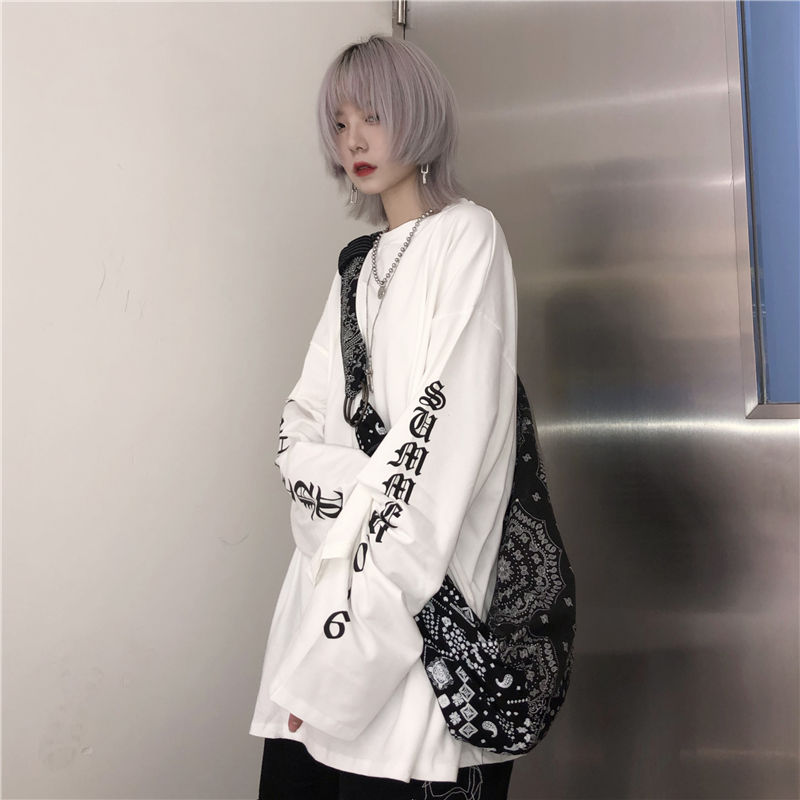Oversize with gothic print sweatshirt - Gray / S -