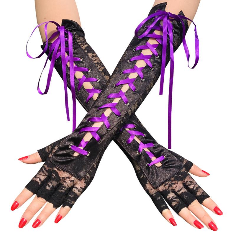 Laces Black-Gothic Gloves - Black-Purple / One Size
