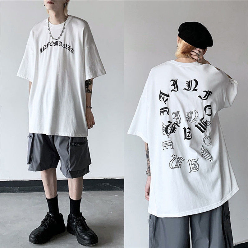 Anime Japan Style Gothic Oversized T-Shirts - White-letters