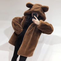 Thumbnail for Fur Cute Bear Ears Velvet Jacket