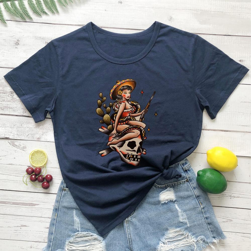 La Valiente Witches Skulls Snake T-Shirt - navy blue / S