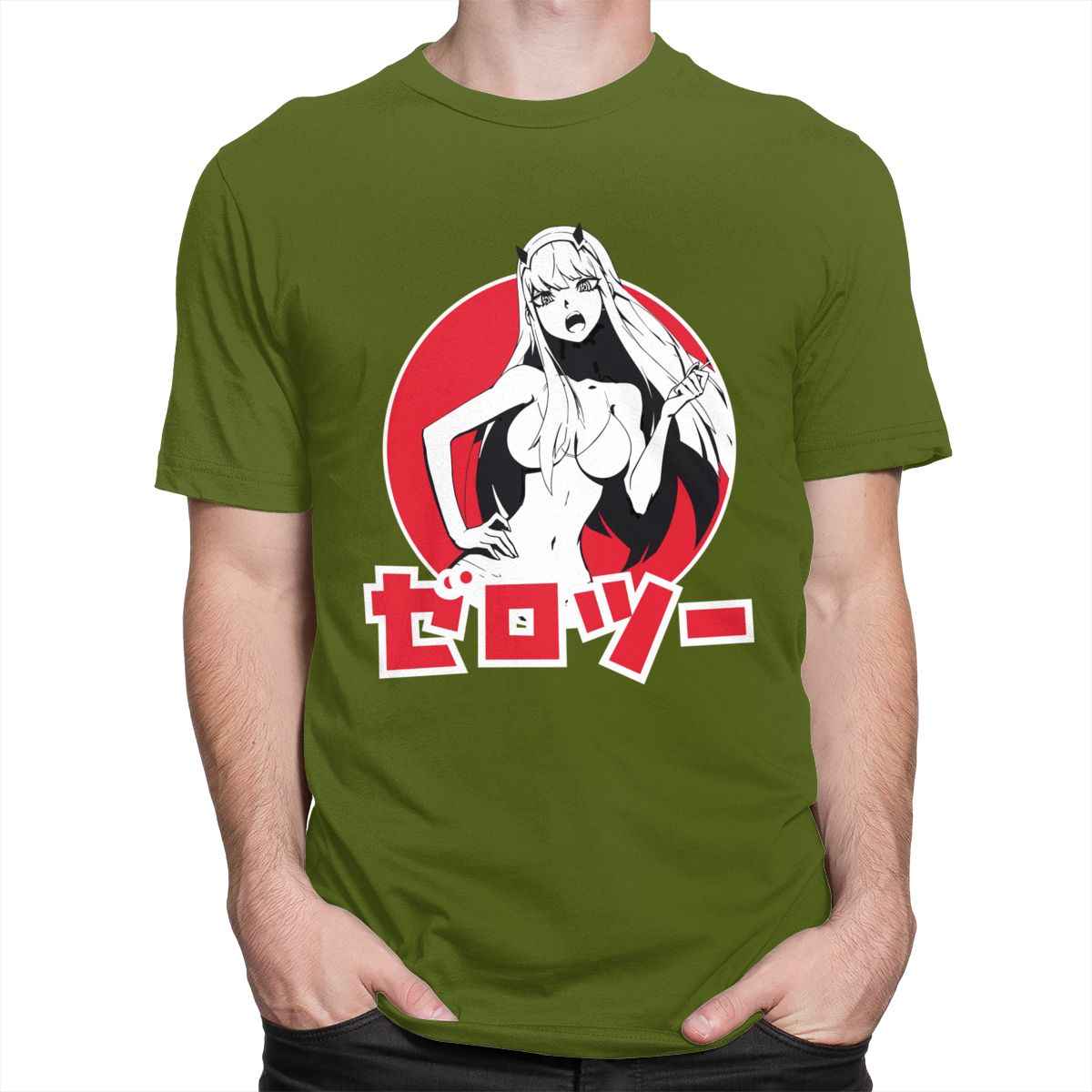 Anime Attractive Girl T-Shirt - Army Green / S