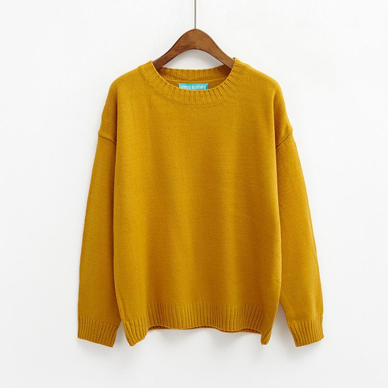 Solid Simple Knitted Sweater - Mustard / One Size