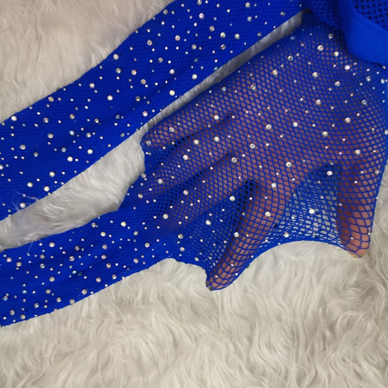 Glitter Mesh Pantyhose - Royal Blue / One Size