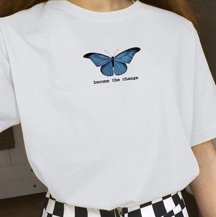 Different Color Butterfly T-Shirt - White / XS