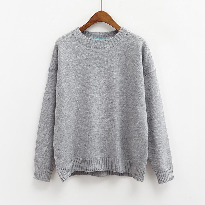 Solid Simple Knitted Sweater - Grey / One Size