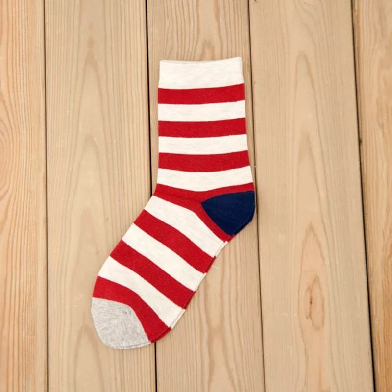 Striped Thigh high long Sock - Red - Socks