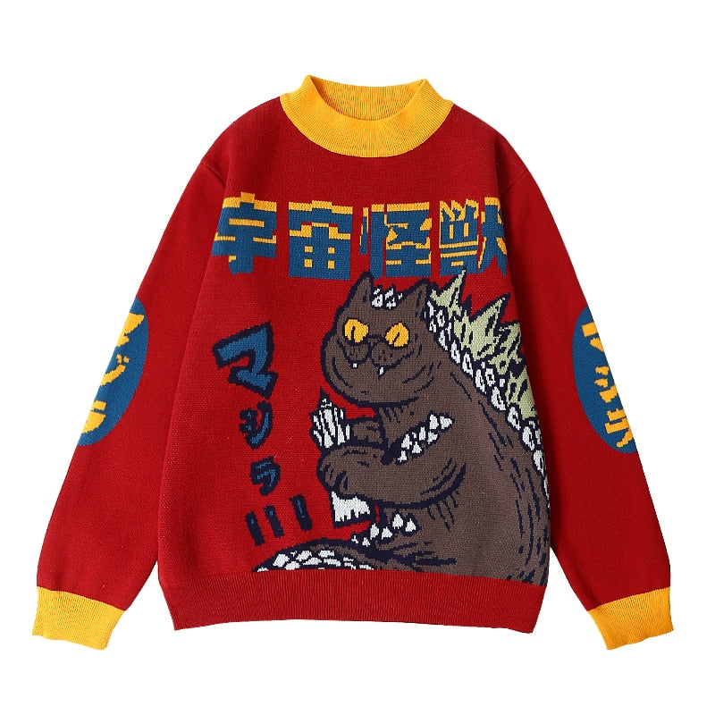 Harajuku Monster Knitted Sweater - One Size / Red