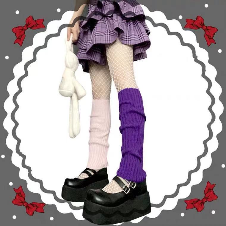 Punk Solid Color Cool Knit Long Warmers - Purple - Pink /