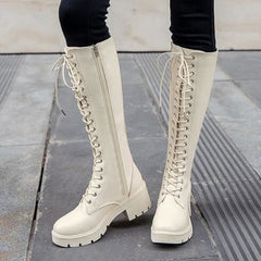 High Knee PU Leather Boots - Beige / 35 - boots