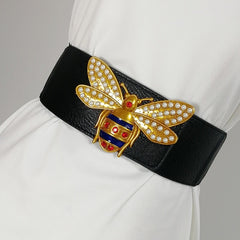 Queen Bee Wide Cummerbunds Corset PU Leather Belt Elastic -